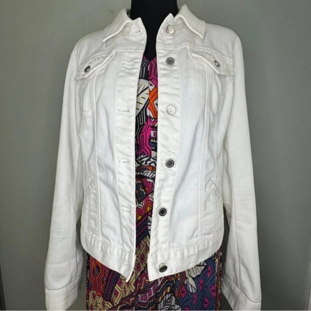 WHBM White Flirty Denim Jean Jacket Size 8 (Medium)
